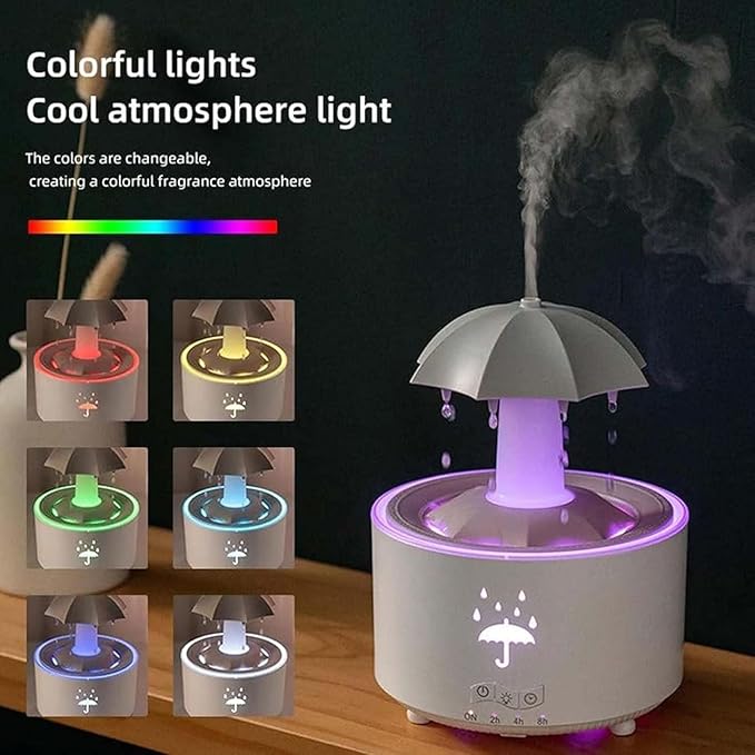 Umbrella Rain Humidifier & Diffuser - Relaxing Rainfall Effect with LED Light and Essential Oil Diffusion