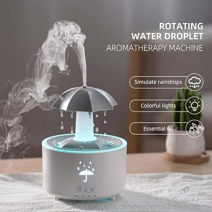 Umbrella Rain Humidifier & Diffuser - Relaxing Rainfall Effect with LED Light and Essential Oil Diffusion