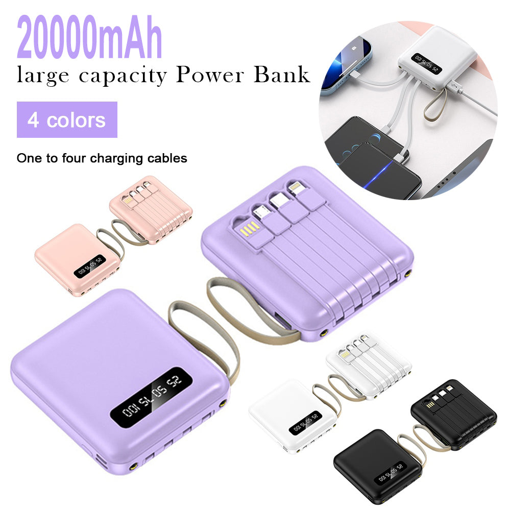 20000mAh Portable Power Bank with Built-in Cables – Fast Charging On The Go!